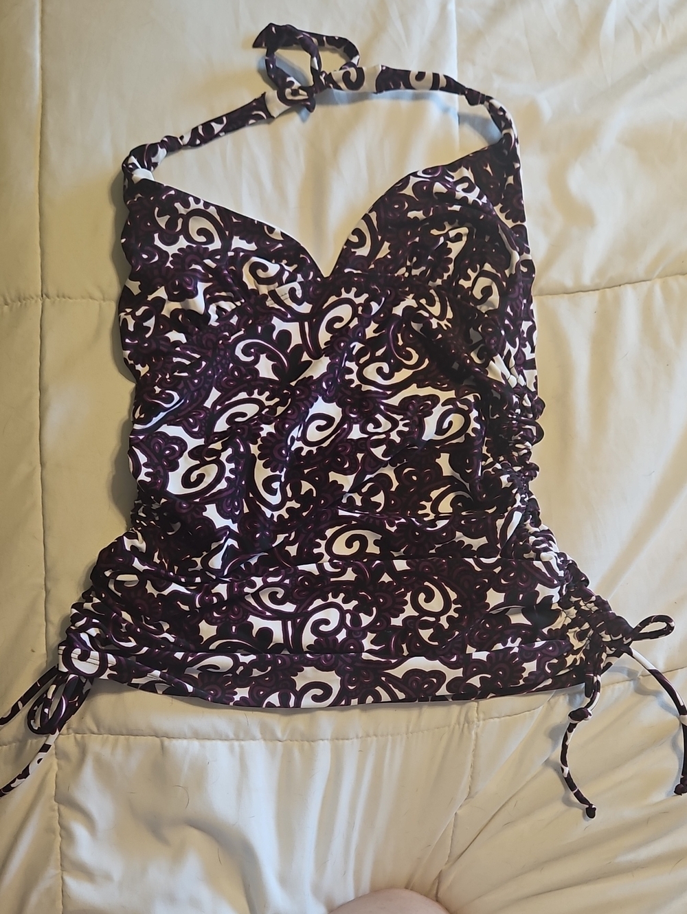 Elle Purple and White Patterned Halter Tankini Top